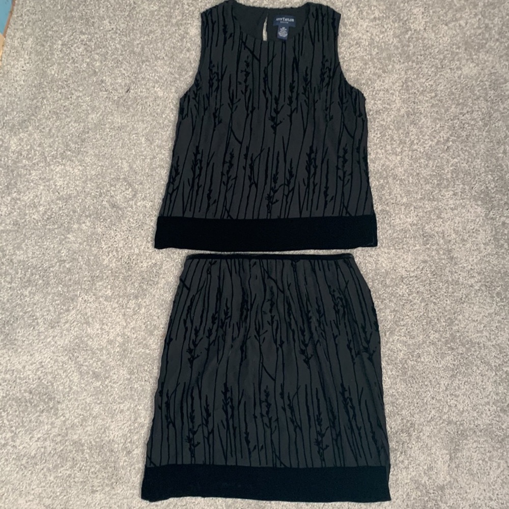 Ann Taylor black velvet petite, S6p top and matching skirt S8p